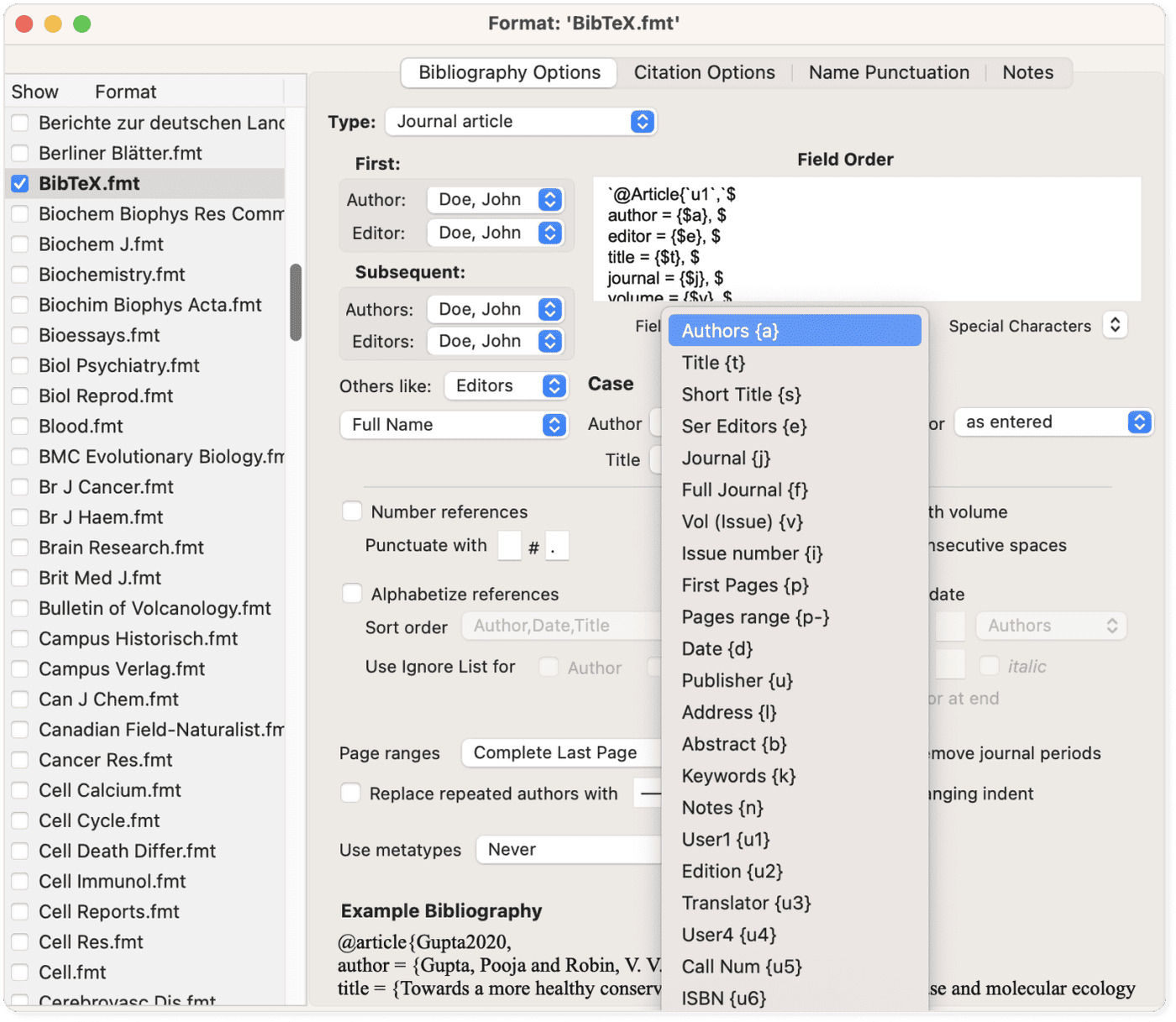 Bookends BibTeX format